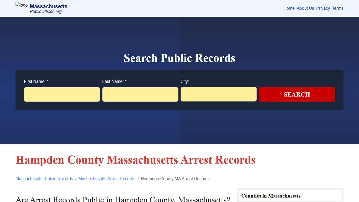 Hampden County, MA Arrest Records Search – PublicOffices.org