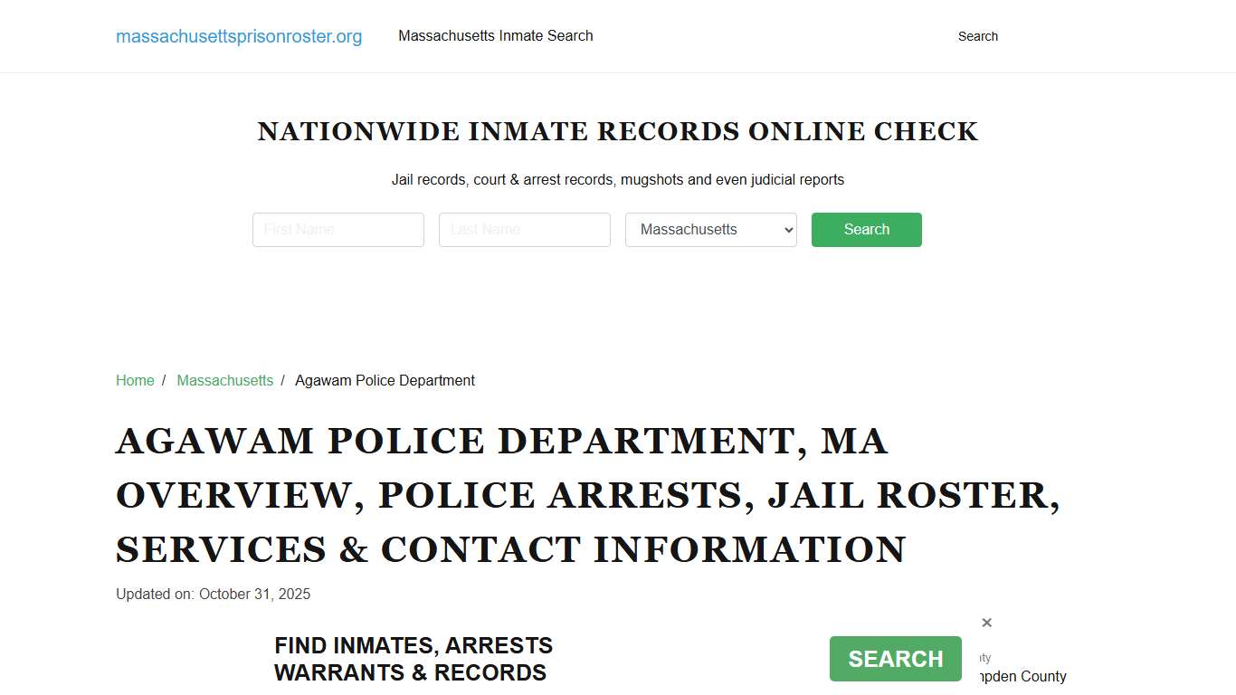 Agawam Police Department, MA: Police Arrest Records, Jail Roster, Contact Details