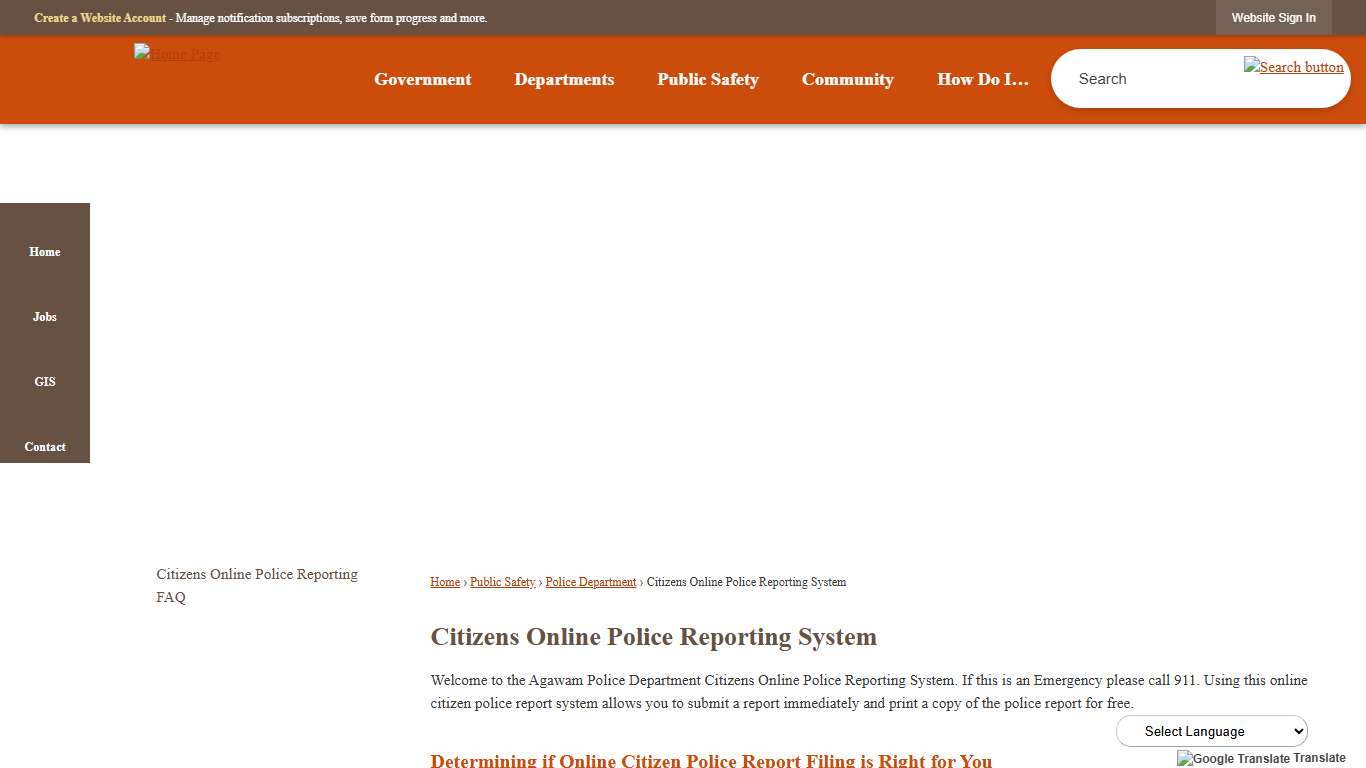 Citizens Online Police Reporting System | Agawam, MA